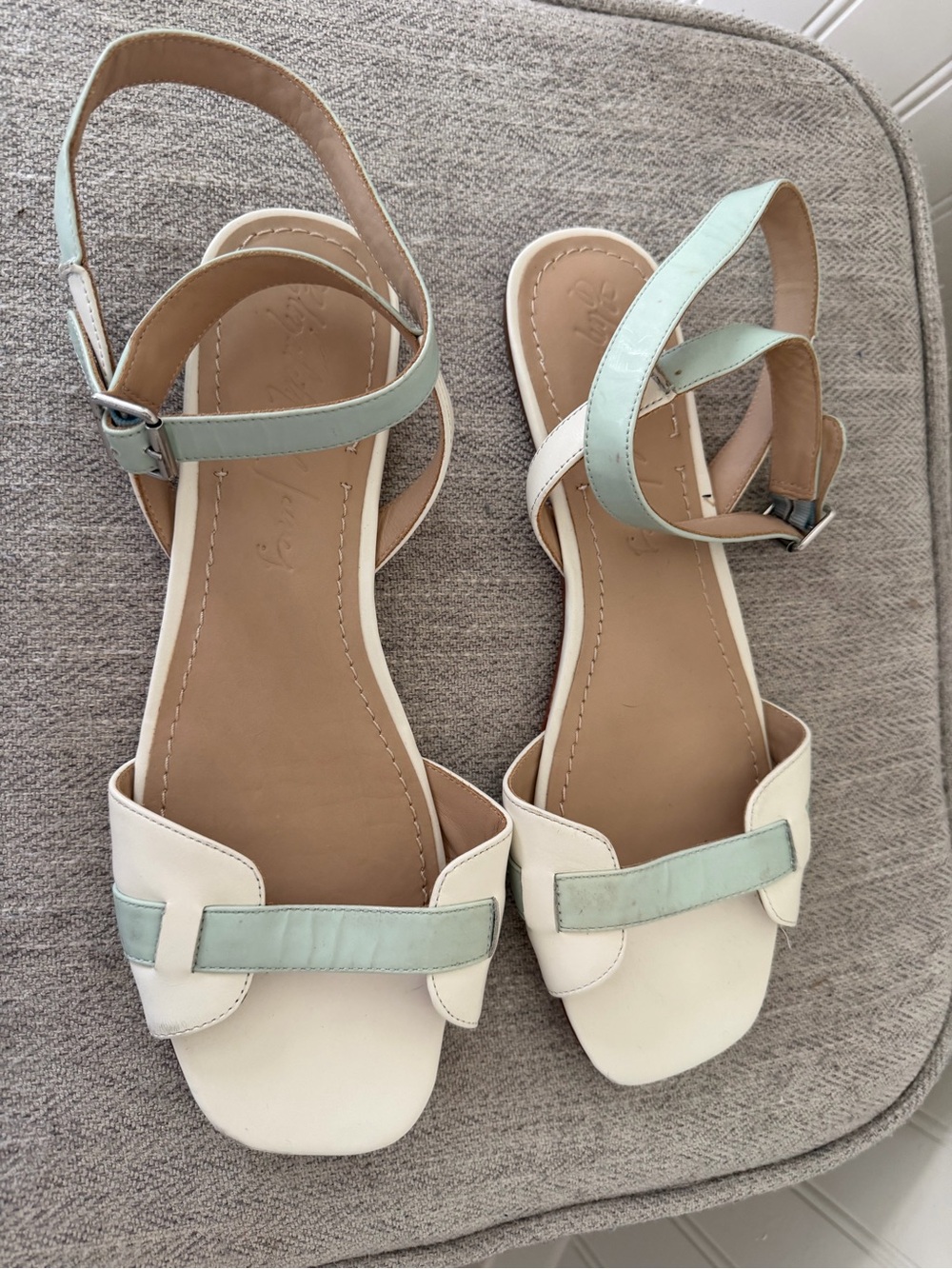 Women’s Elizabeth and James White and Light Mint Ankle-Strap Sandals